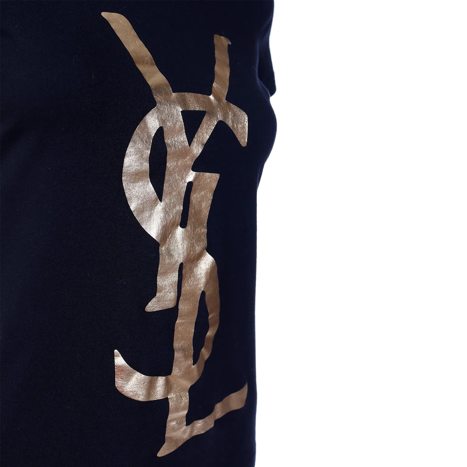 2000s Yves Saint Laurent YSL Gold Logo Black Tee Shirt