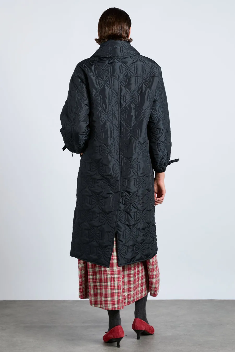 aubrey quilted coat- black bows