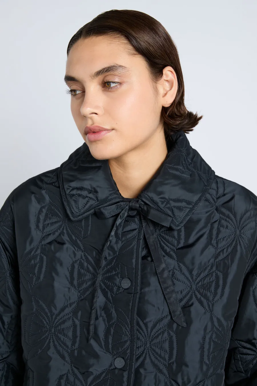 aubrey quilted coat- black bows