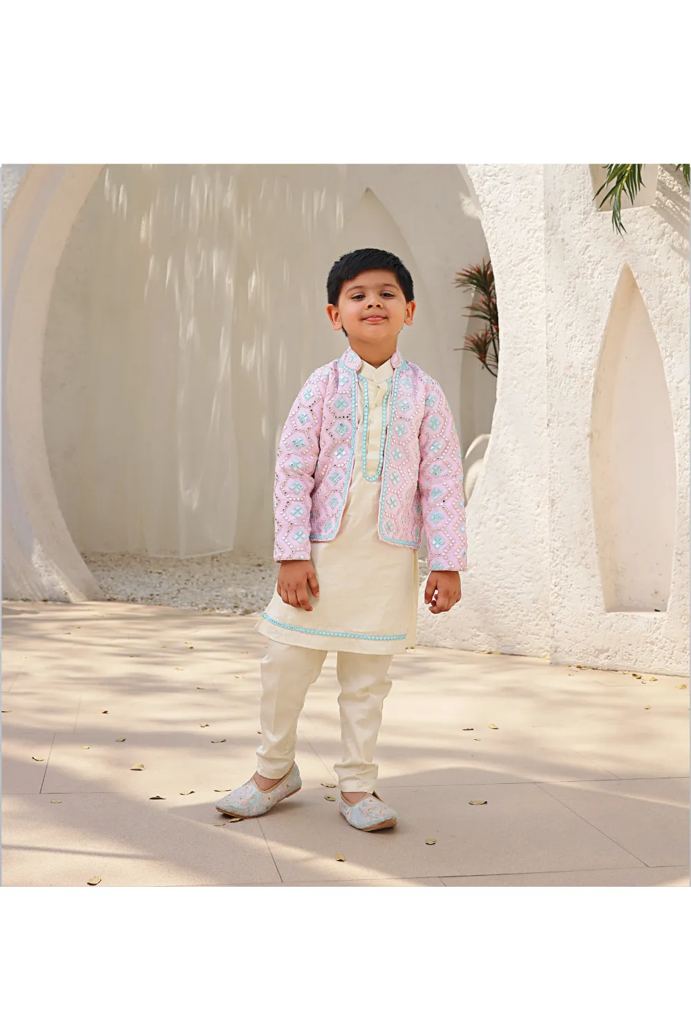 Baby Pink Embroidered Kurta Pant with jacket set