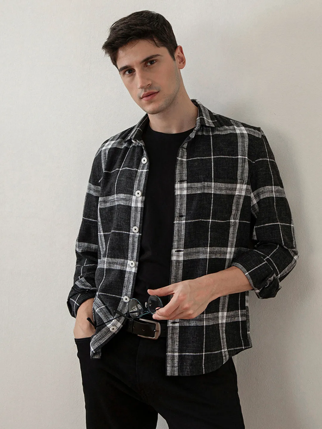 Black Checks Cotton Jacket