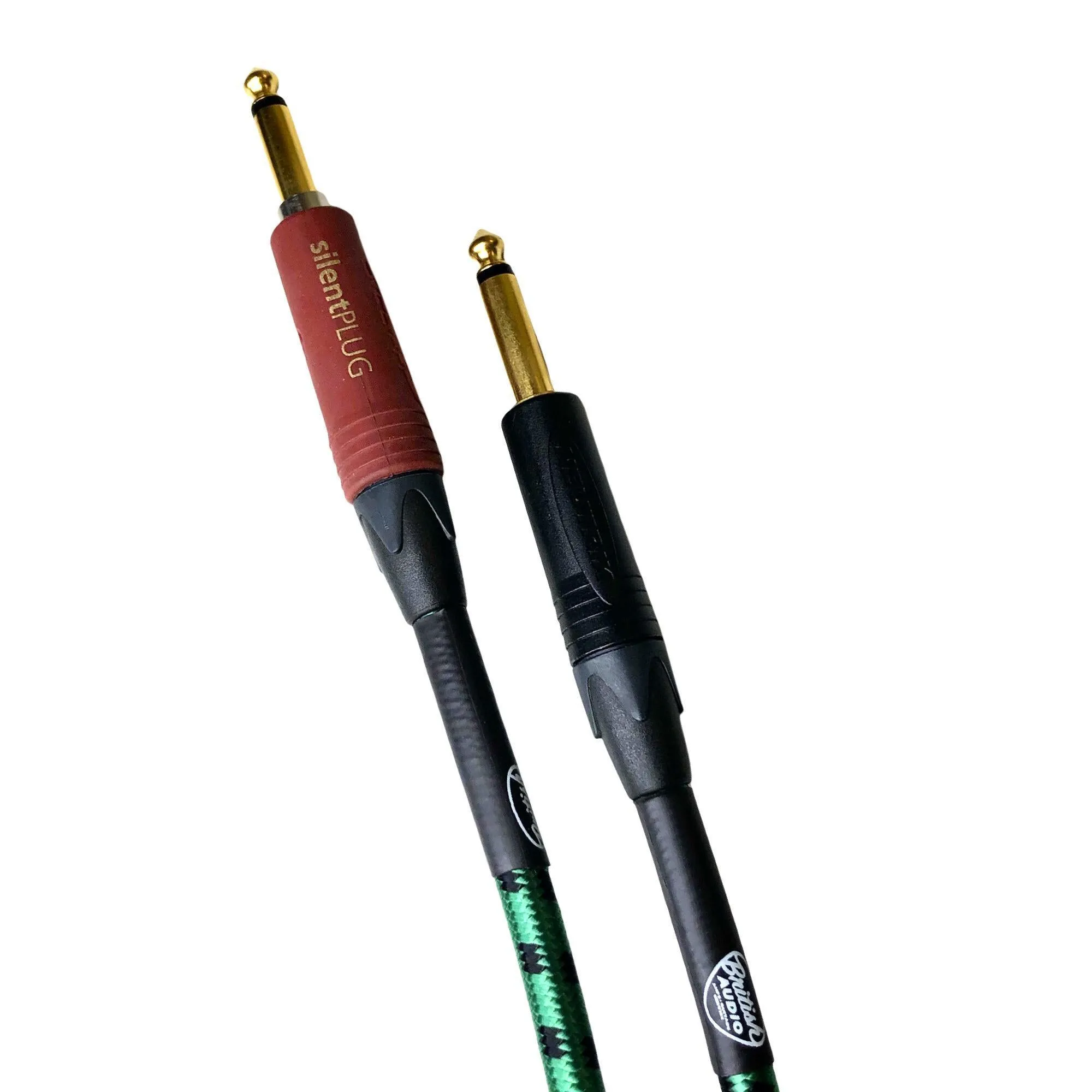 British Audio Pro Performance Silent Instrument Cable - Straight Silent to Straight (Bright Green & Black Braid)