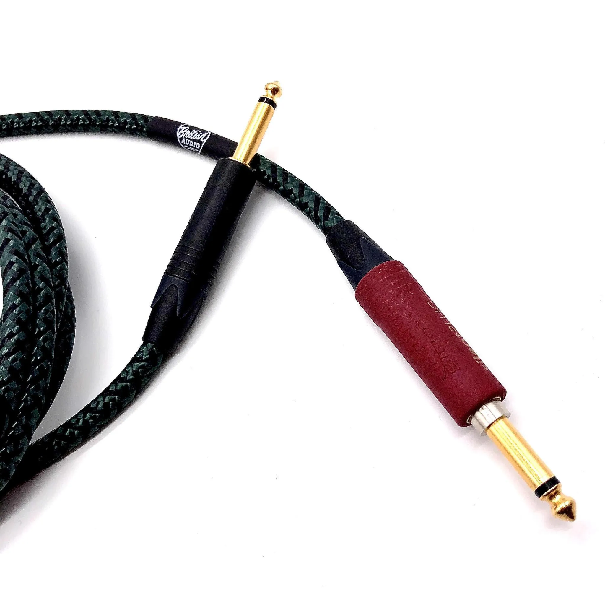 British Audio Pro Performance Silent Instrument Cable - Straight Silent to Straight (Kemper Green & Black Braid)