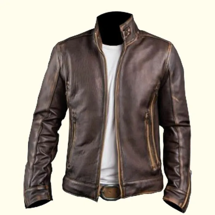 Brown Cafe Racer Leather Jacket