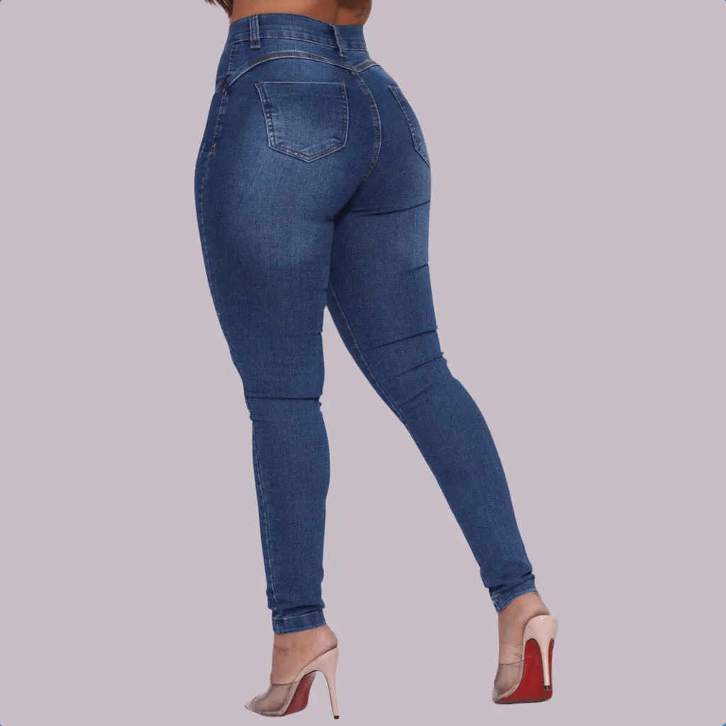 Calça Jeans Feminina Super Lycra  Skinny Cintura Alta