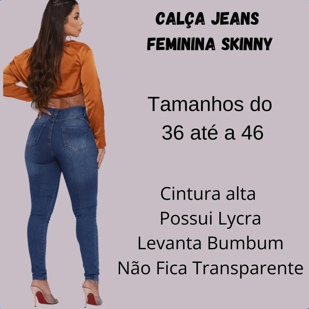 Calça Jeans Feminina Super Lycra  Skinny Cintura Alta