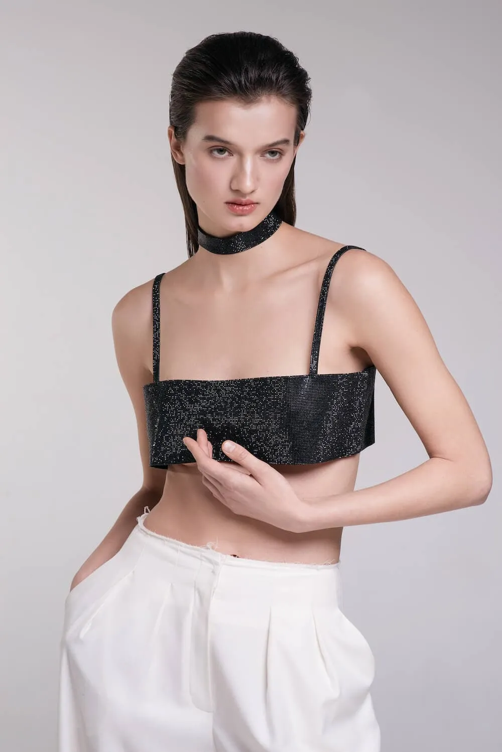 CHARLOTTE CRYSTAL-EMBELLISHED CROP TOP