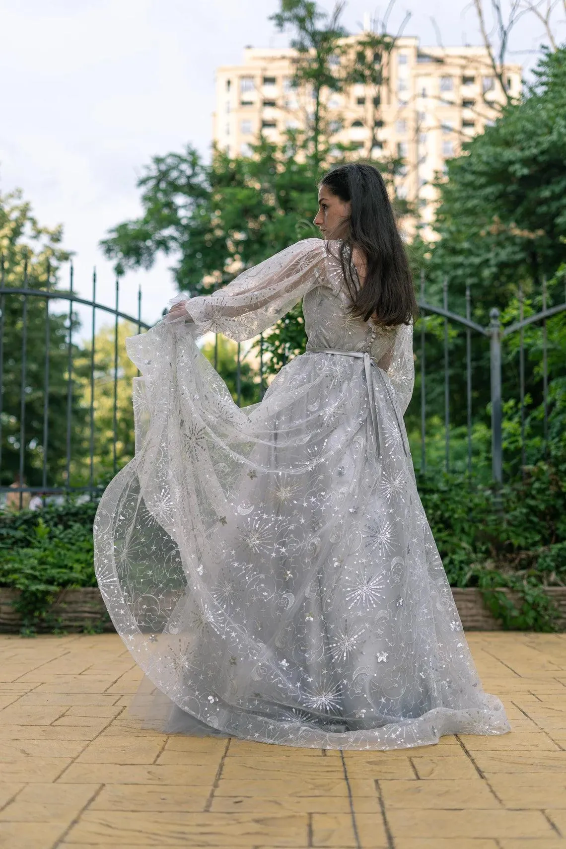 CLEARANCE | Celestial Unique Boho Wedding Dress in gray