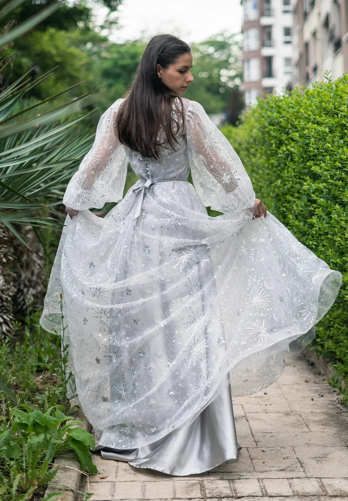 CLEARANCE | Celestial Unique Boho Wedding Dress in gray