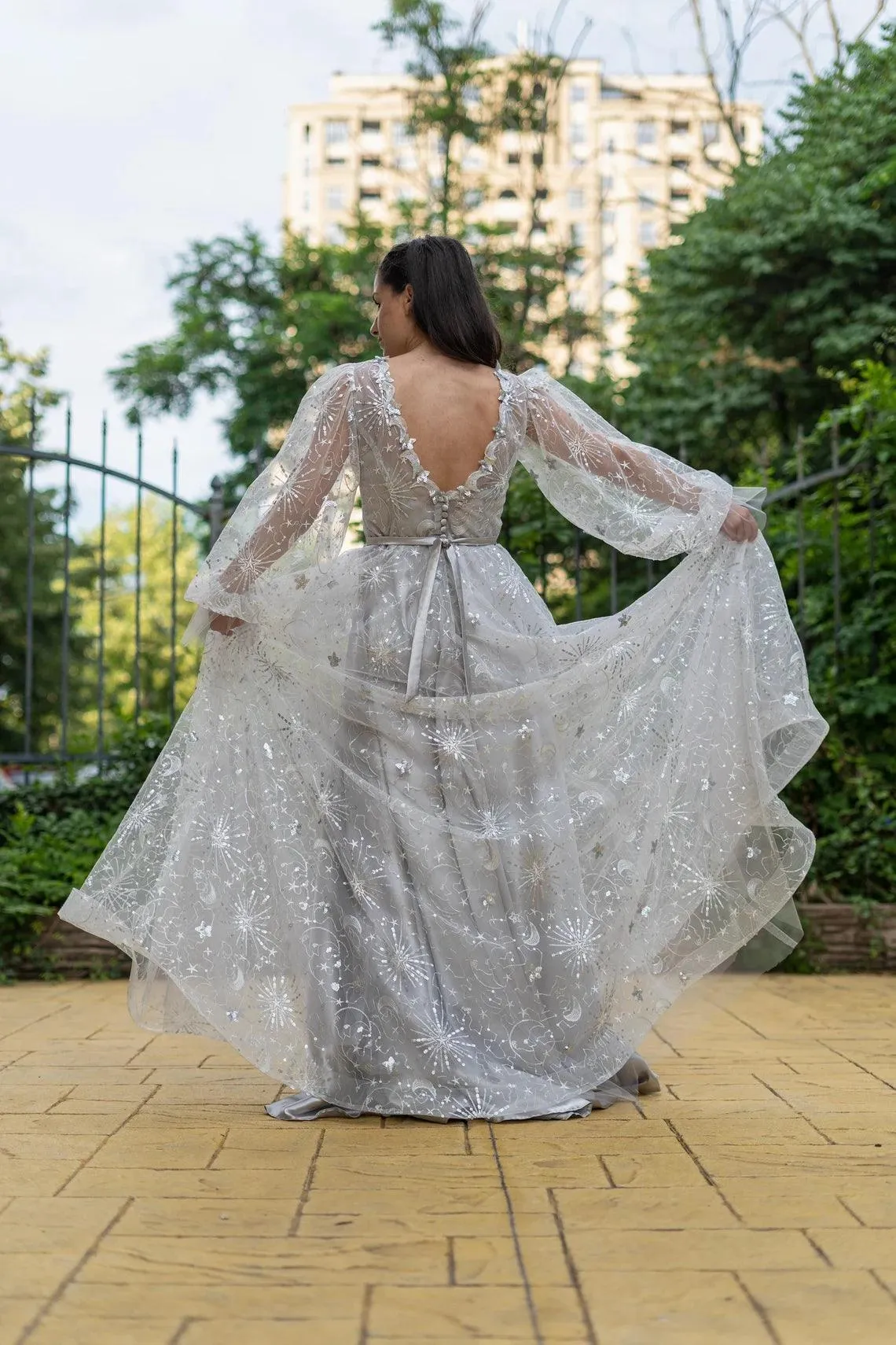 CLEARANCE | Celestial Unique Boho Wedding Dress in gray