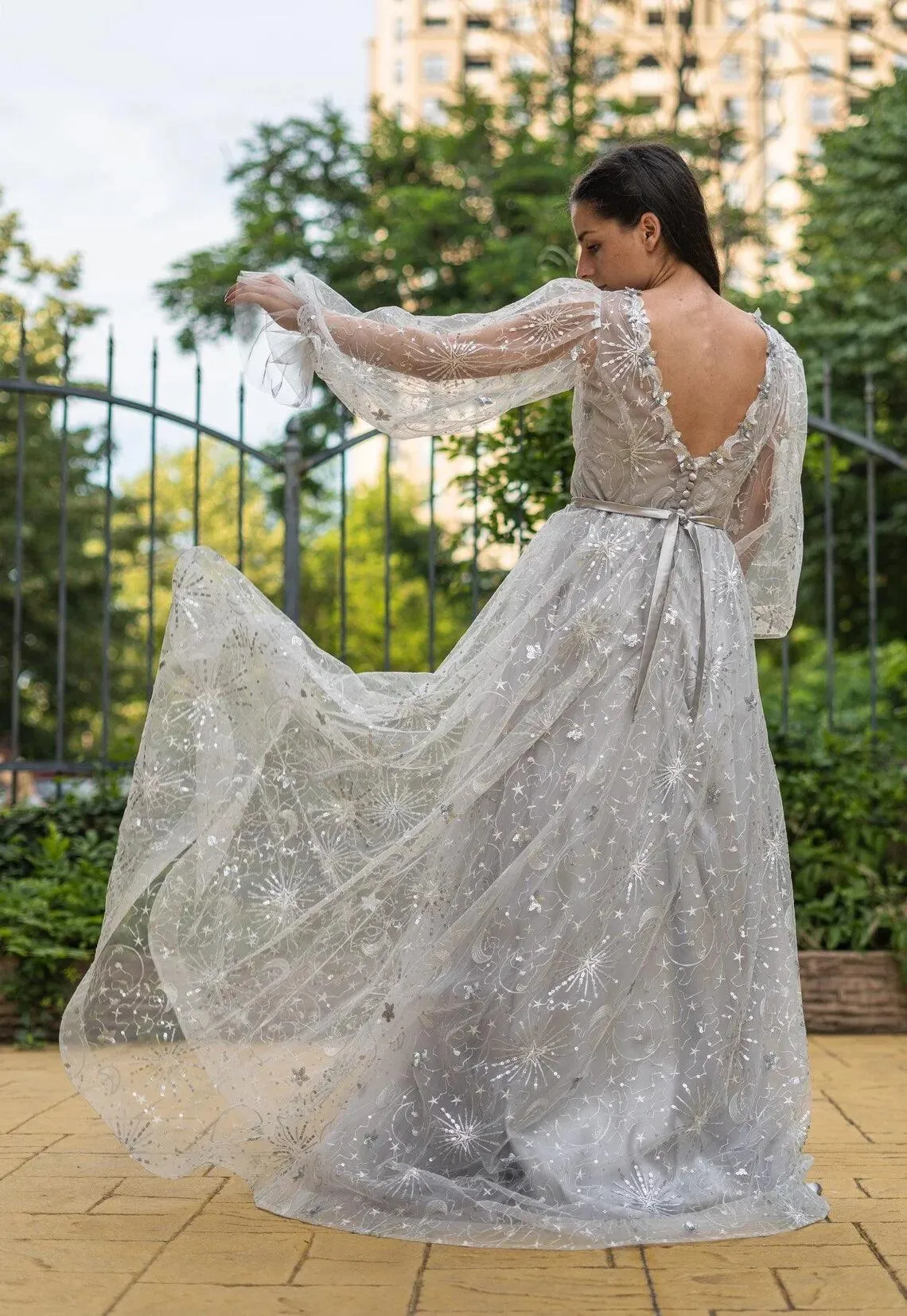 CLEARANCE | Celestial Unique Boho Wedding Dress in gray