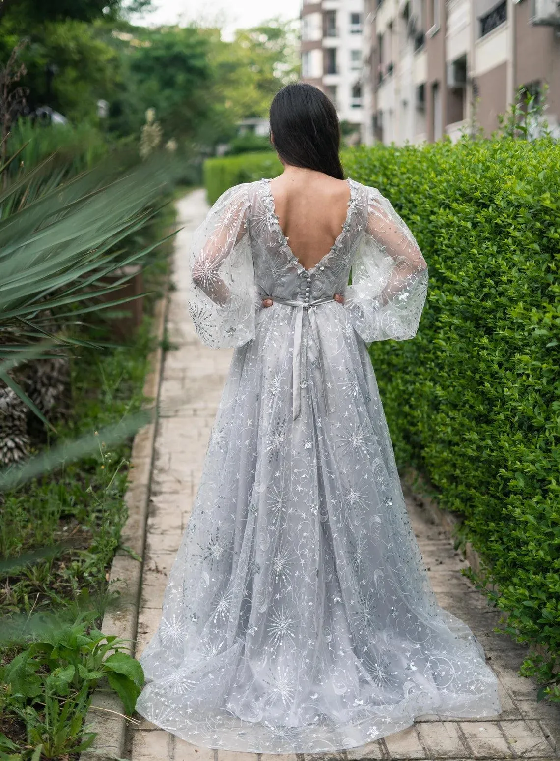 CLEARANCE | Celestial Unique Boho Wedding Dress in gray