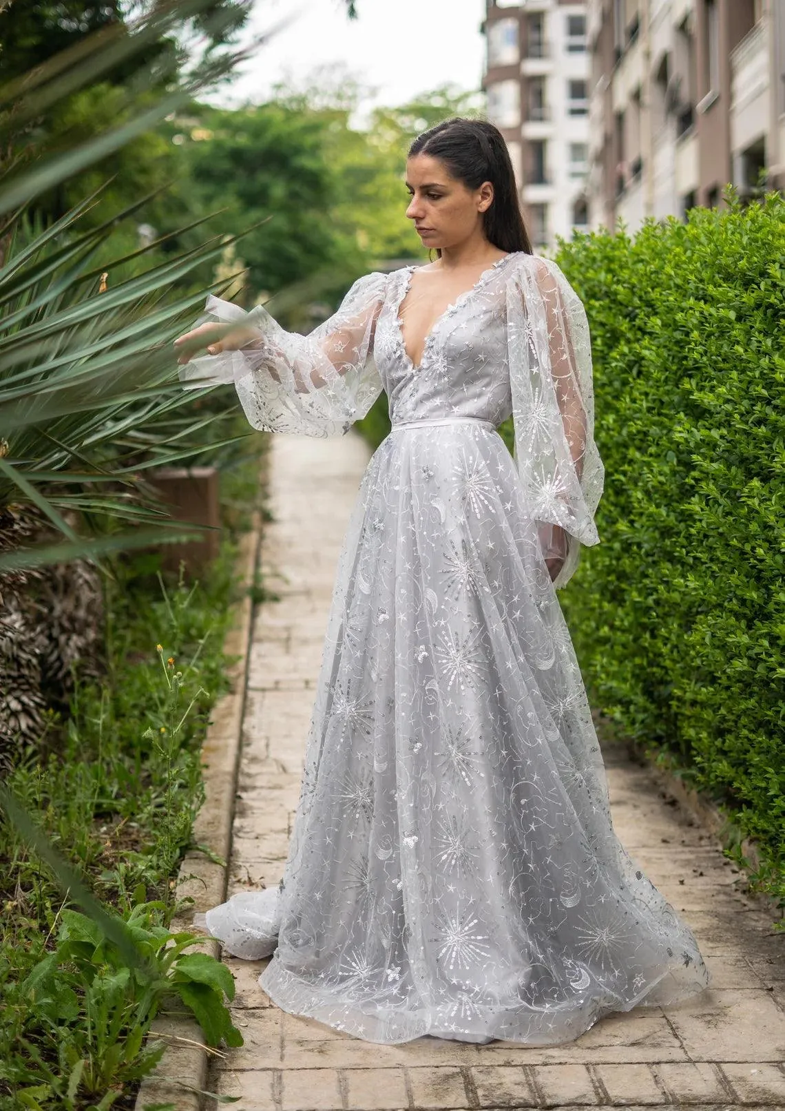 CLEARANCE | Celestial Unique Boho Wedding Dress in gray