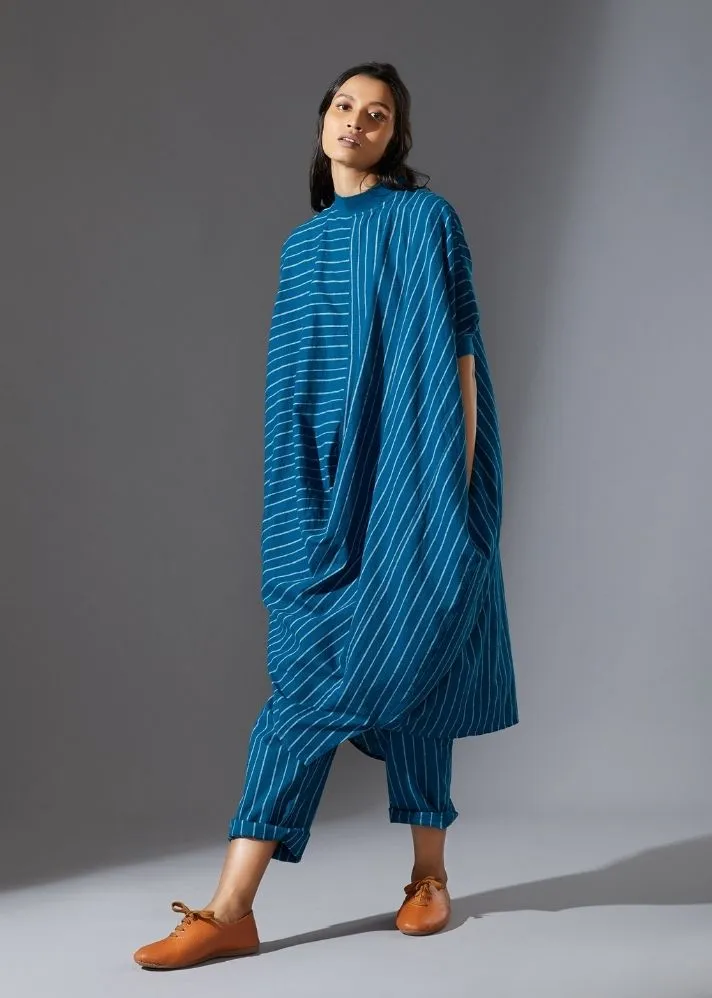 Cotton Cowl Dress-blue