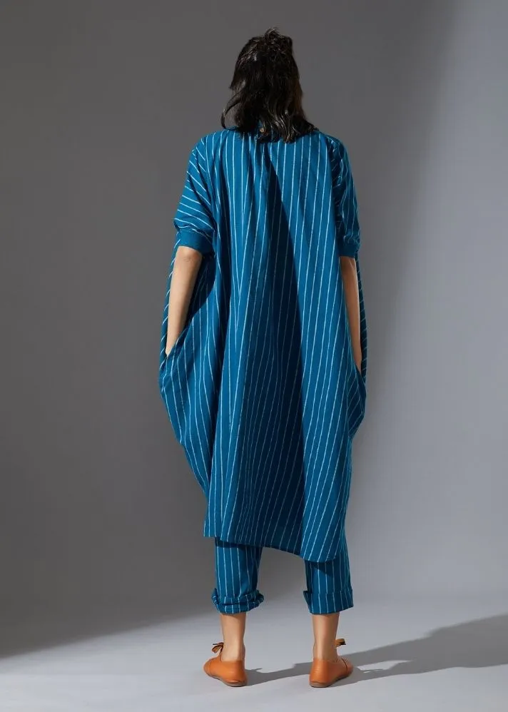 Cotton Cowl Dress-blue