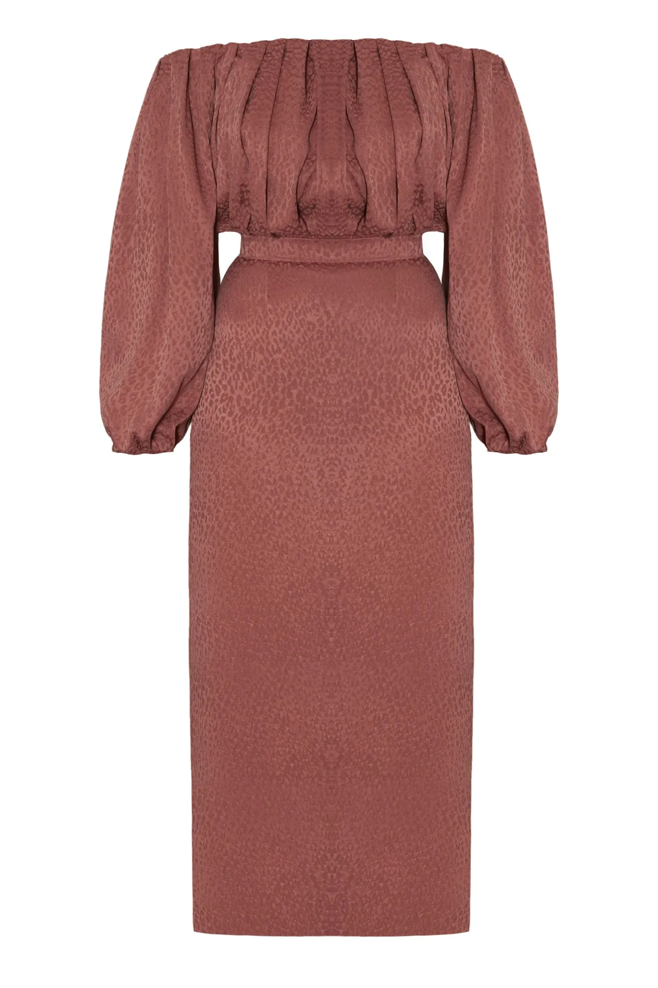 DELIA terracotta off shoulder midi dress