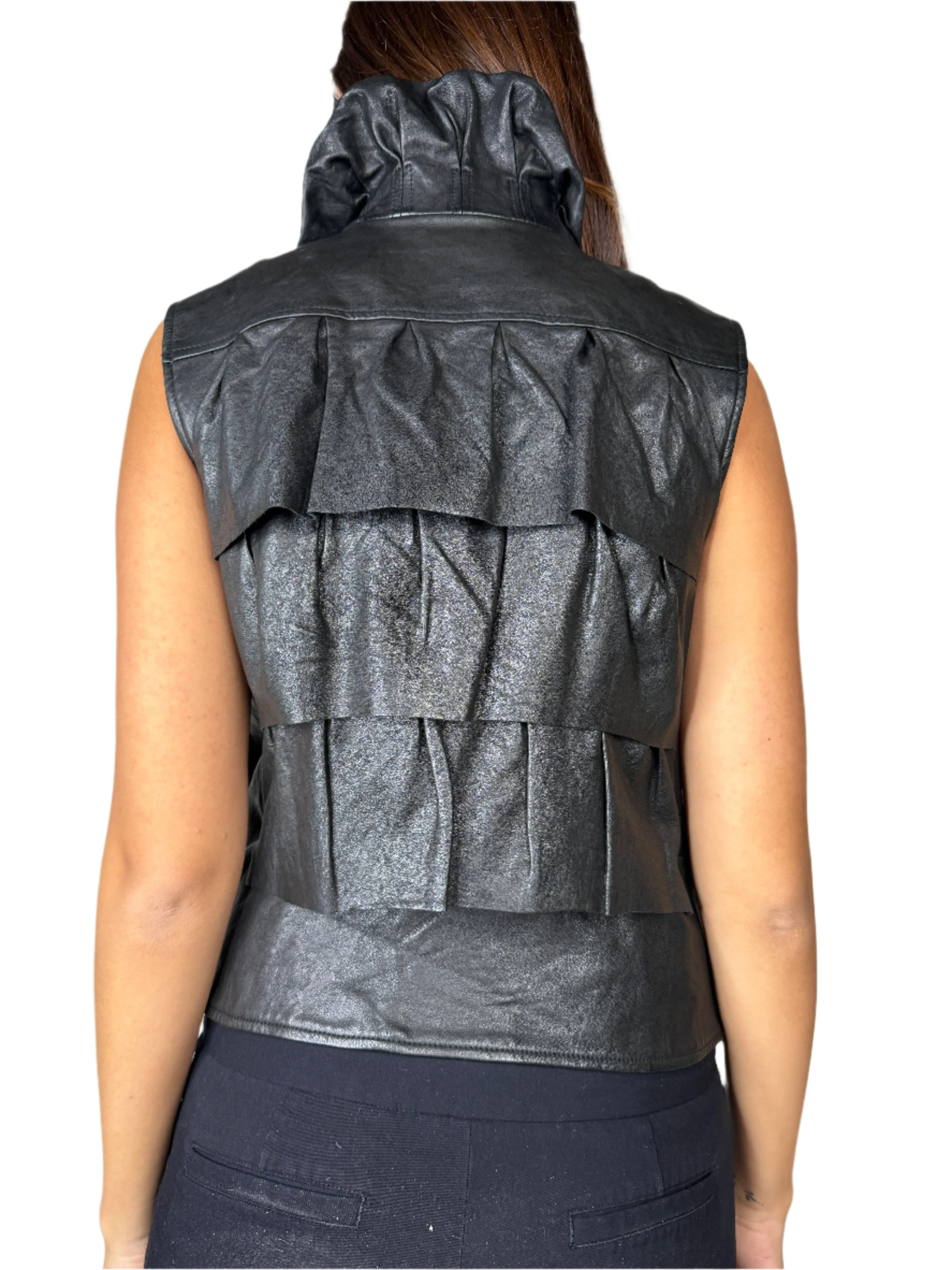 Diane Von Furstenburg Black Leather Vest Y2K