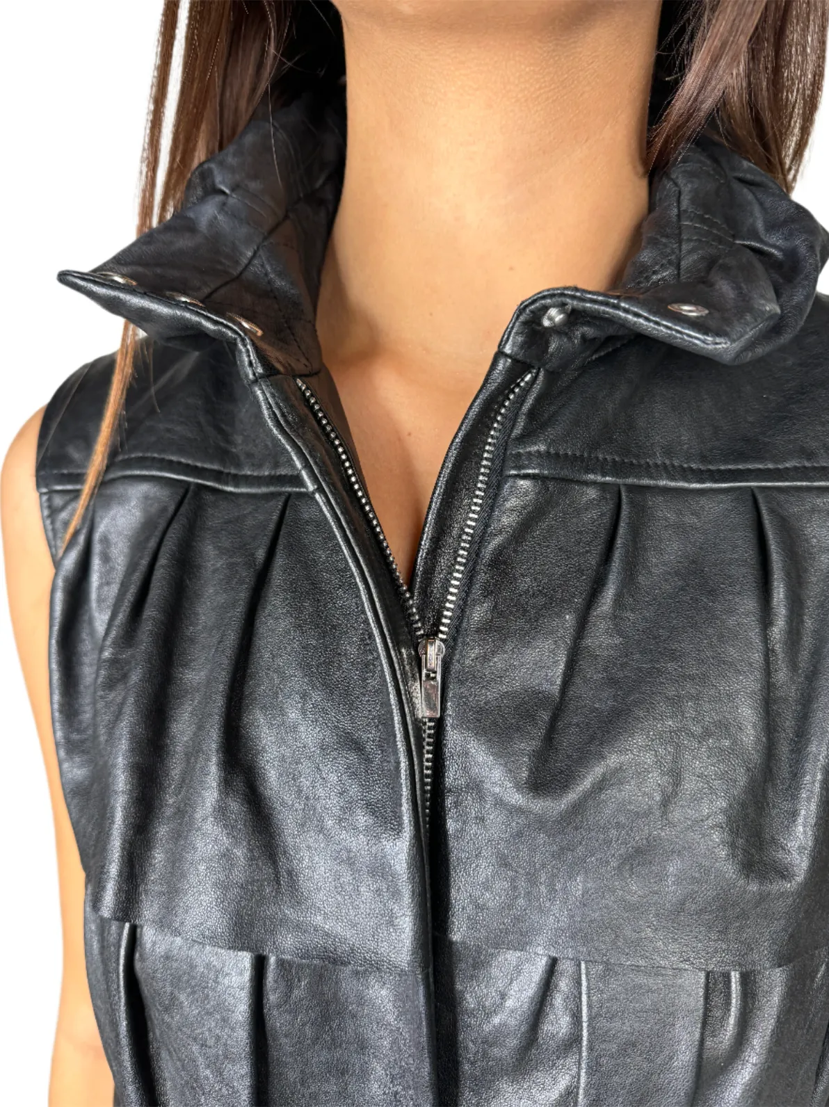 Diane Von Furstenburg Black Leather Vest Y2K