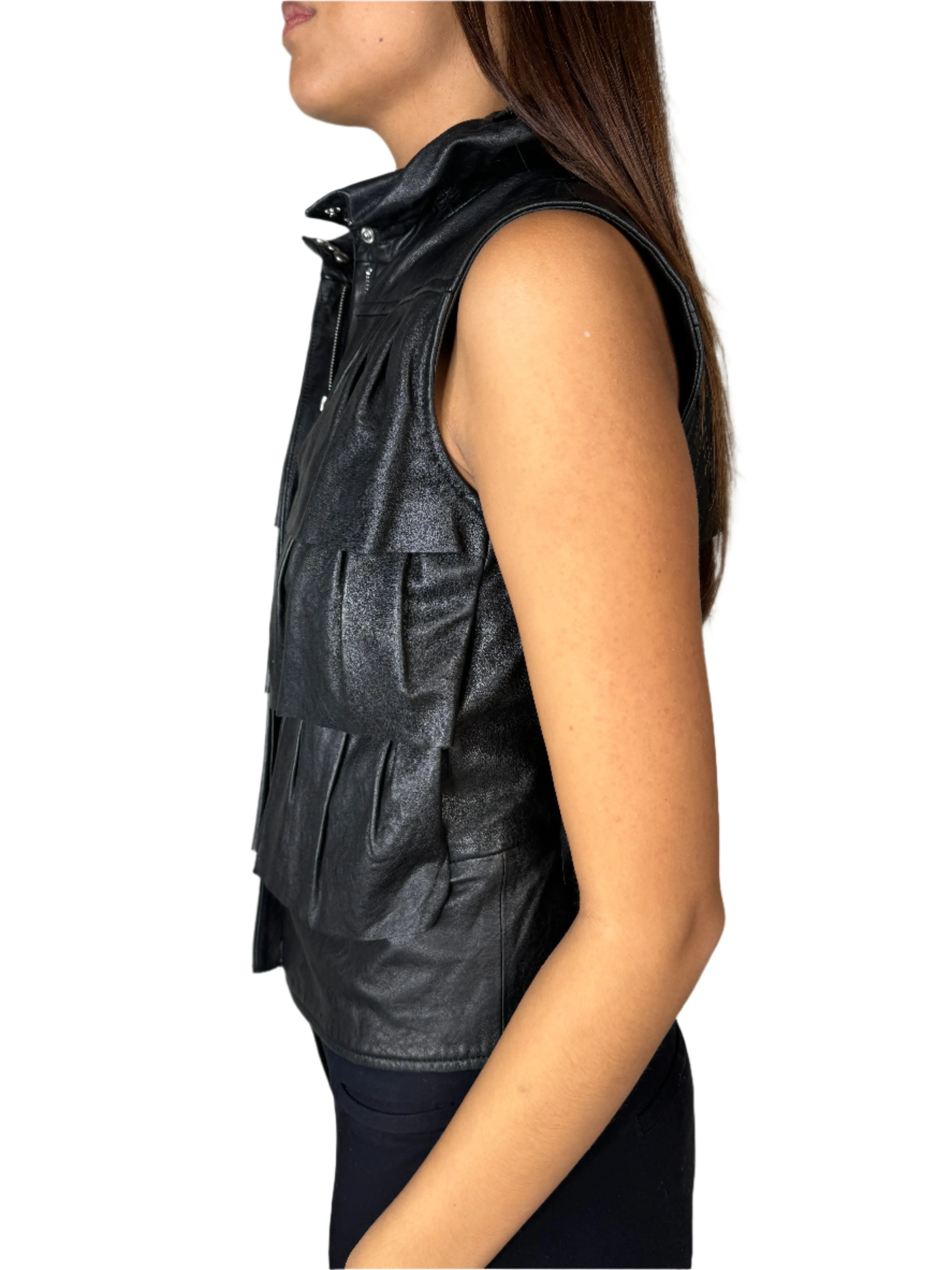 Diane Von Furstenburg Black Leather Vest Y2K