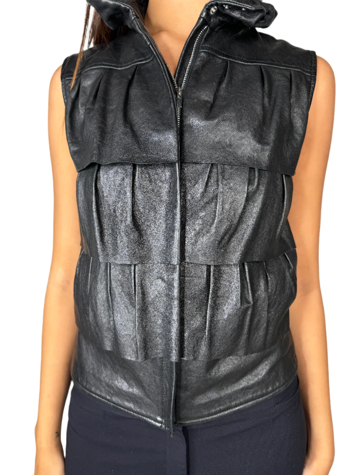 Diane Von Furstenburg Black Leather Vest Y2K