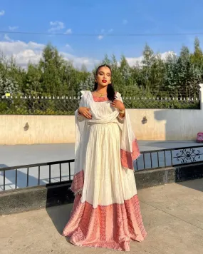 Ethereal charm habesha dress stylish pink habesha kemis