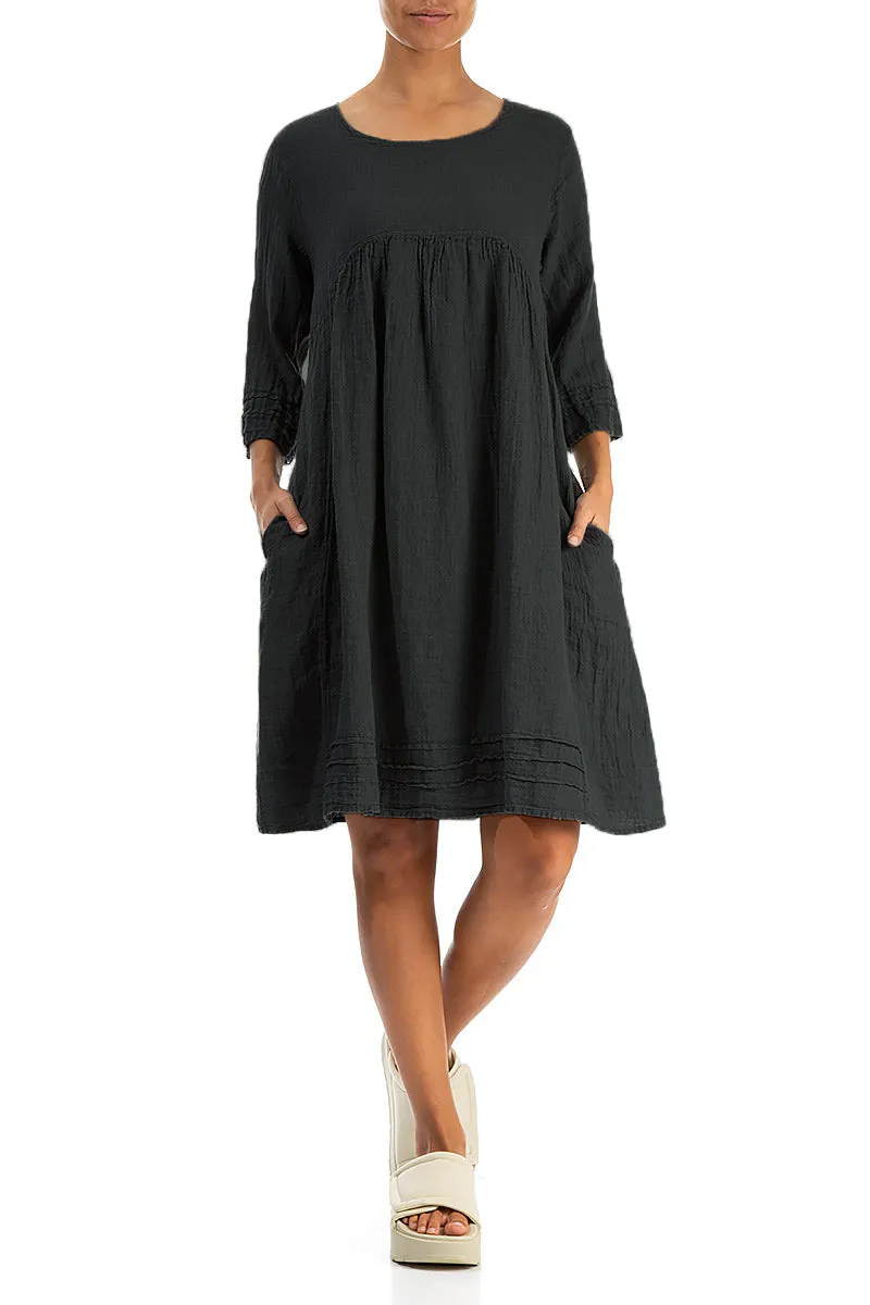 Flared Black Linen Dress