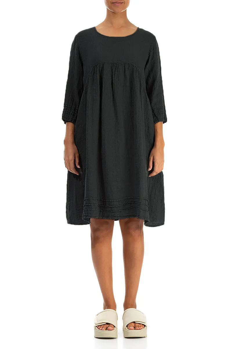 Flared Black Linen Dress