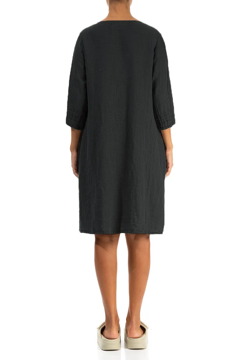 Flared Black Linen Dress