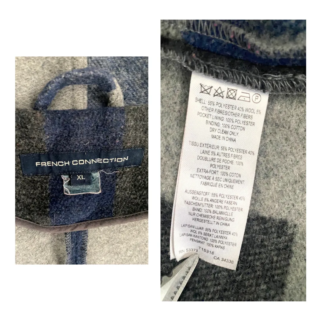 French Connection Wool Jacket Check Blue Grey SIZE XL