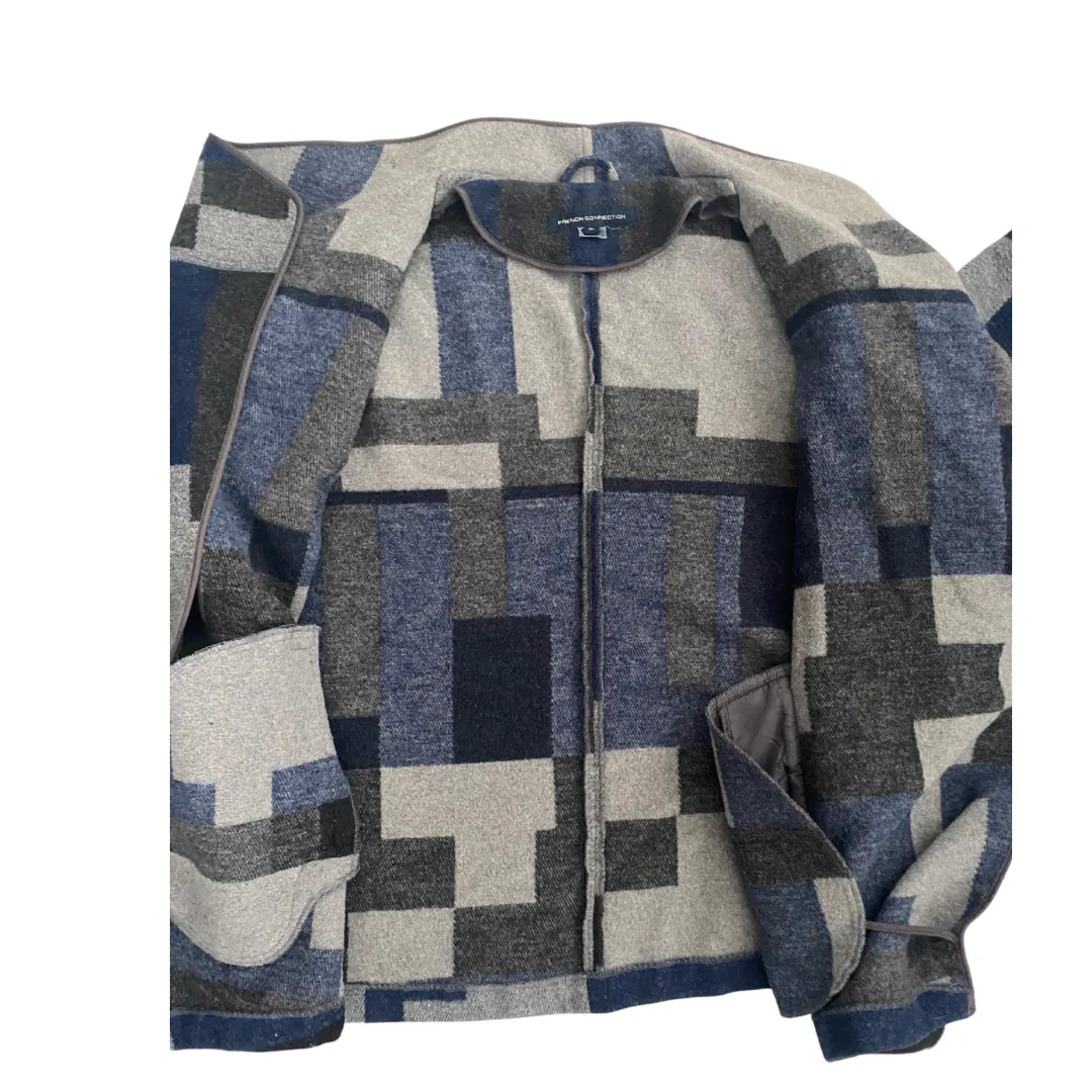 French Connection Wool Jacket Check Blue Grey SIZE XL