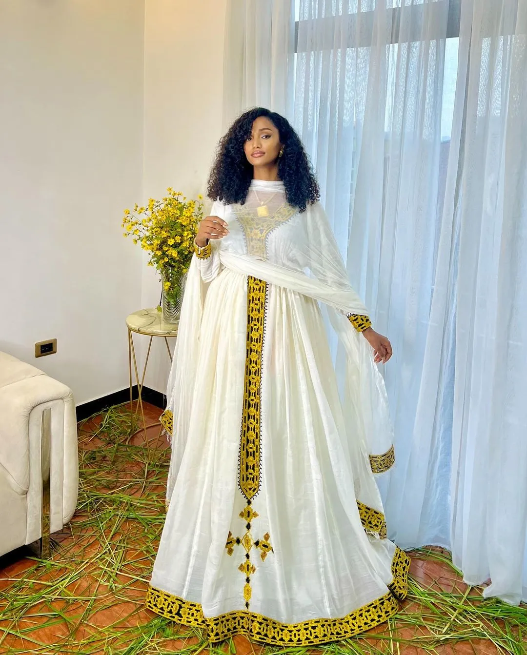 Gorgeous Yellow Habesha Dress: with Black Detailing Traditional Ethiopian Dress