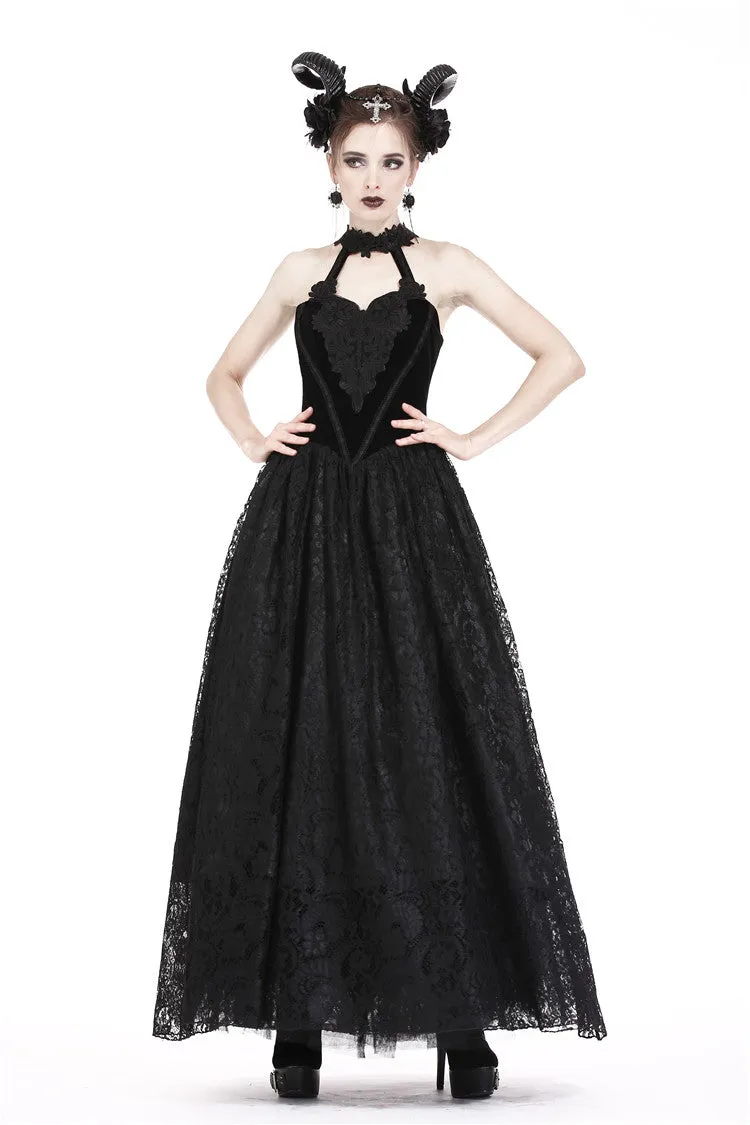 Gothic noble velvet lace long dress with hearted flower design DW187