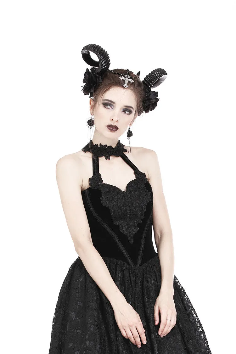 Gothic noble velvet lace long dress with hearted flower design DW187