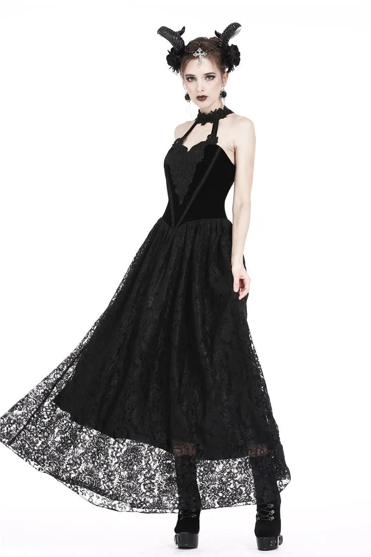 Gothic noble velvet lace long dress with hearted flower design DW187