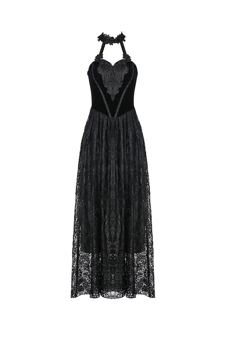 Gothic noble velvet lace long dress with hearted flower design DW187