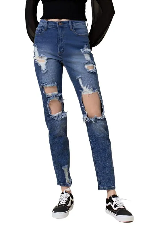 High Rise Distressed Mom Jean