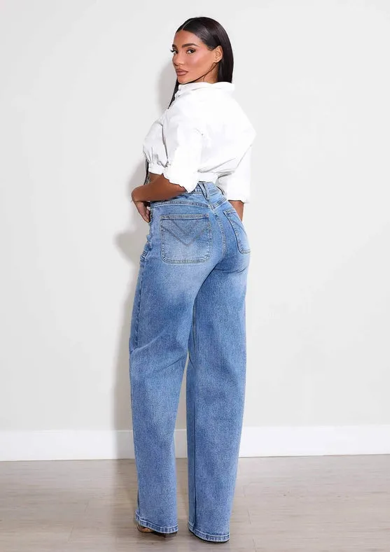 High-Rise Square Pocket Wide Leg Jeans