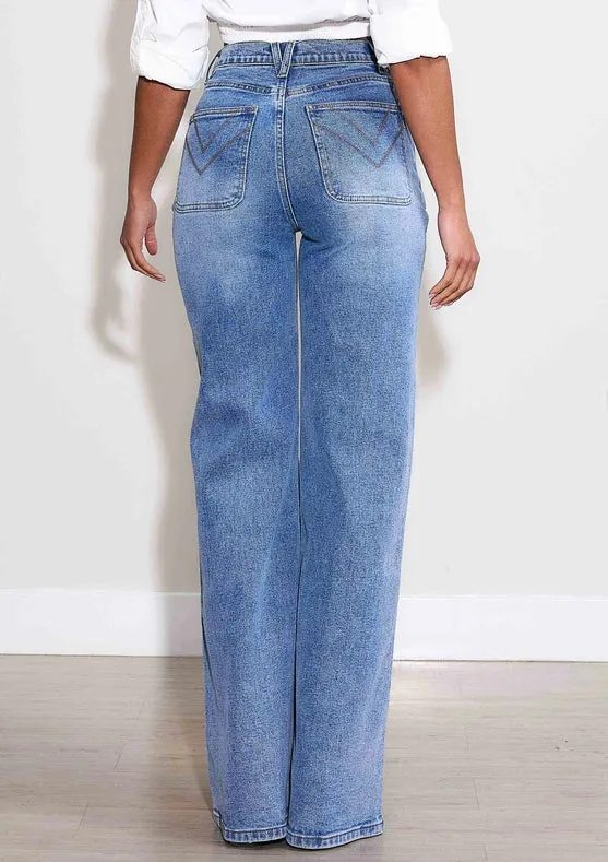 High-Rise Square Pocket Wide Leg Jeans