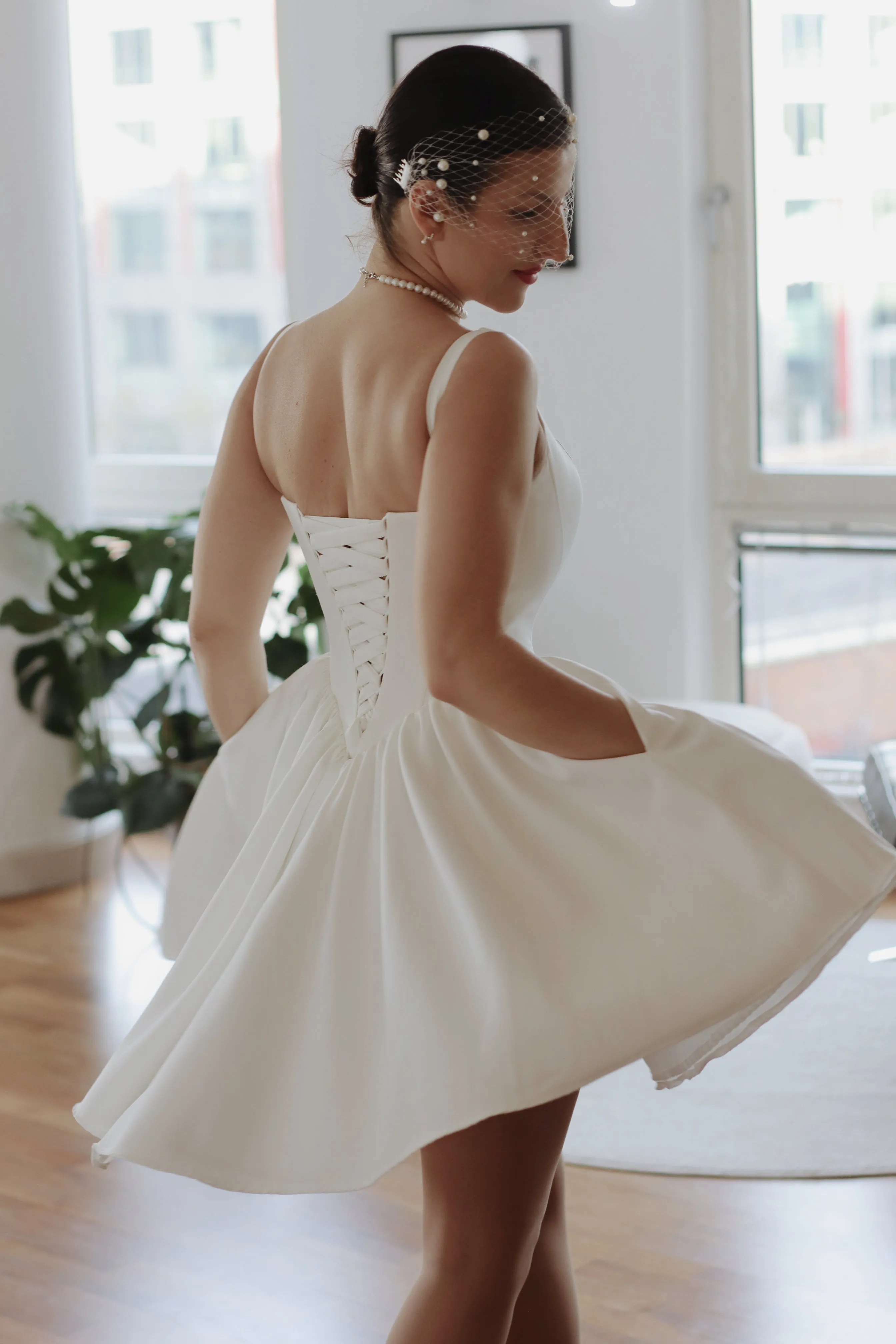 Hope Mini ~ Basque Waist Crepe Wedding Dress