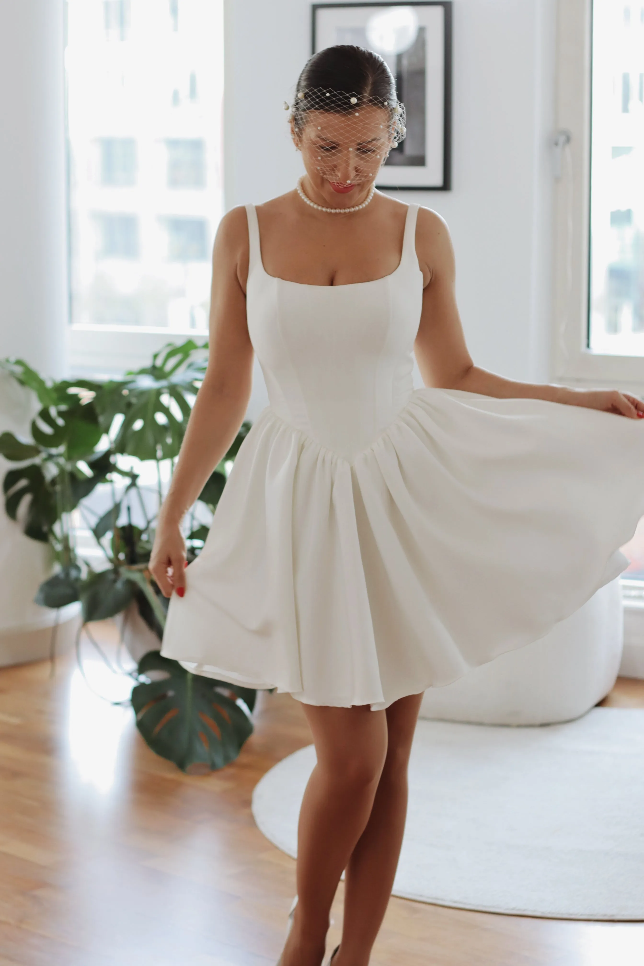 Hope Mini ~ Basque Waist Crepe Wedding Dress