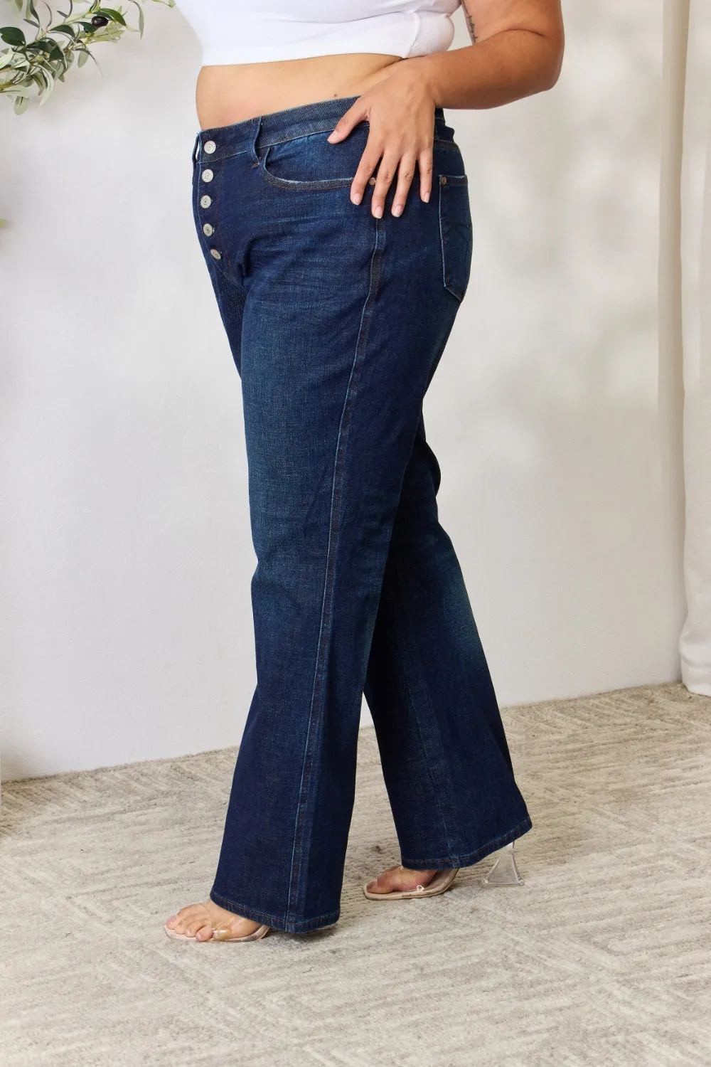 KESLEY Button-Fly Straight Leg Jeans Petite and Plus Size Denim Pants Cotton