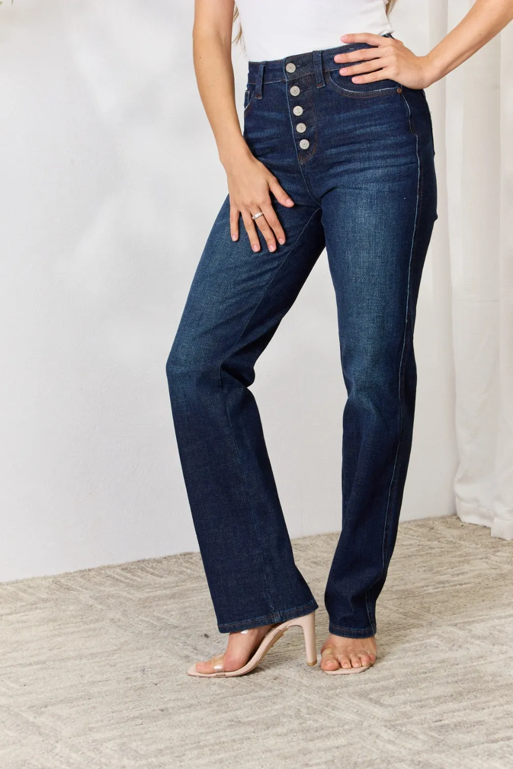 KESLEY Button-Fly Straight Leg Jeans Petite and Plus Size Denim Pants Cotton