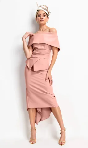 Kevan Jon peplum Queenie Bardot dress in blush pink