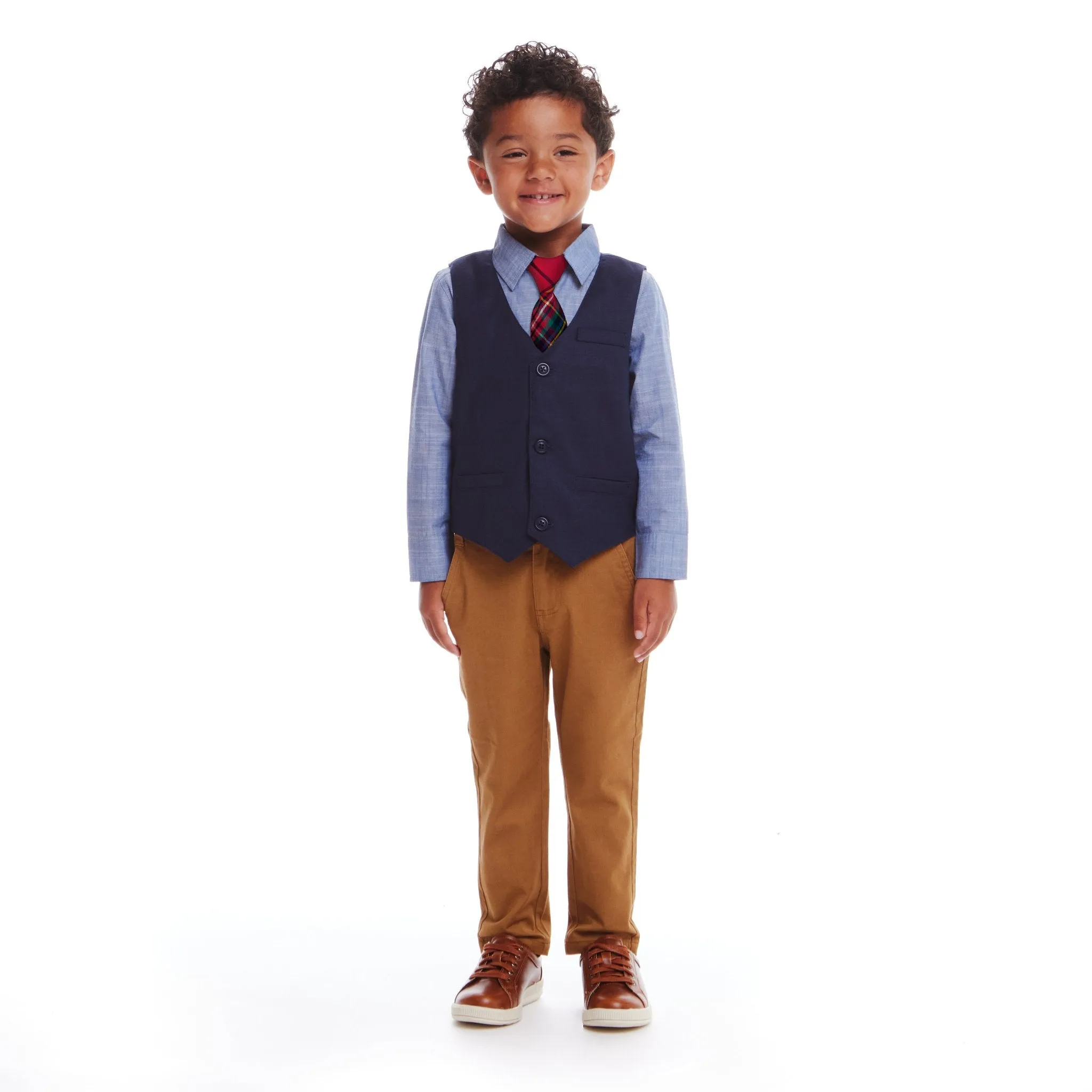 Kids 4-Piece Vest & Rust Pant Set | Holiday Hipster