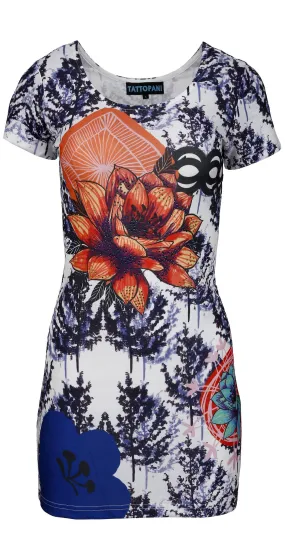 ladies-short-sleeve-dress-with-multicolor-pattern-print-rhinestones-ks-122985