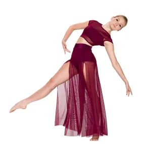 LC990  Modern Ballet Dance Mesh Top Wide Leg Pants Attached 2 Piece Lyrical Outfit -Stage Costume