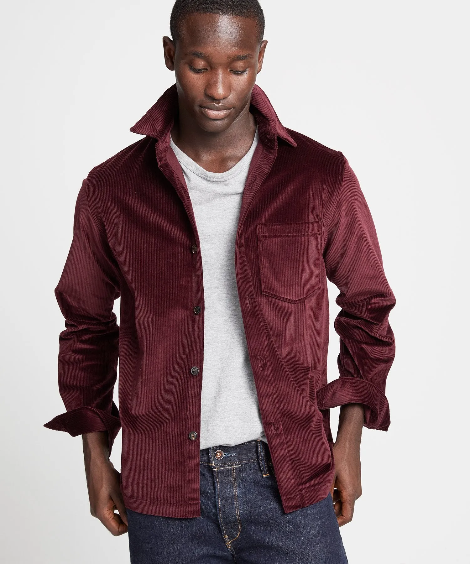 Made in New York Corduroy Shirt Jacket in Burgundy