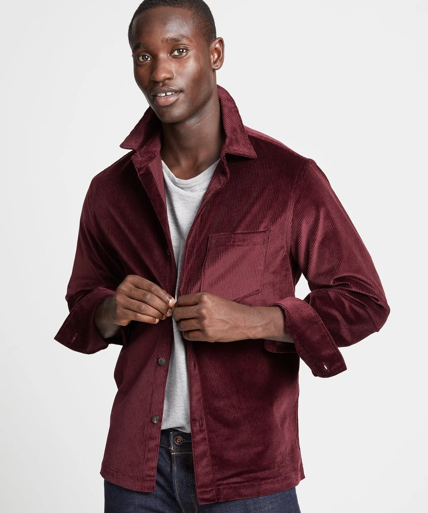 Made in New York Corduroy Shirt Jacket in Burgundy