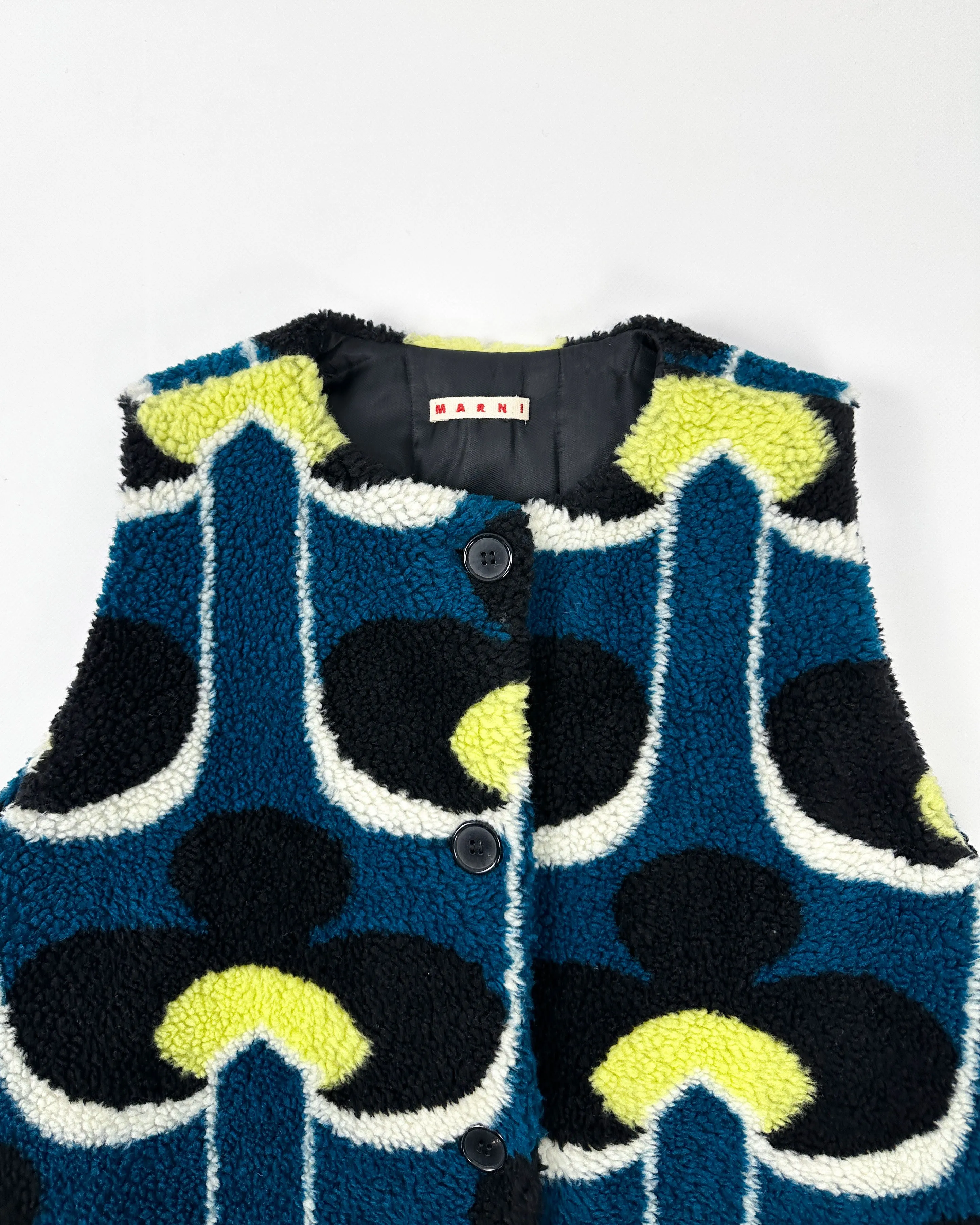 Marni Sleeveless Patterned Fleece Long Coat 2018