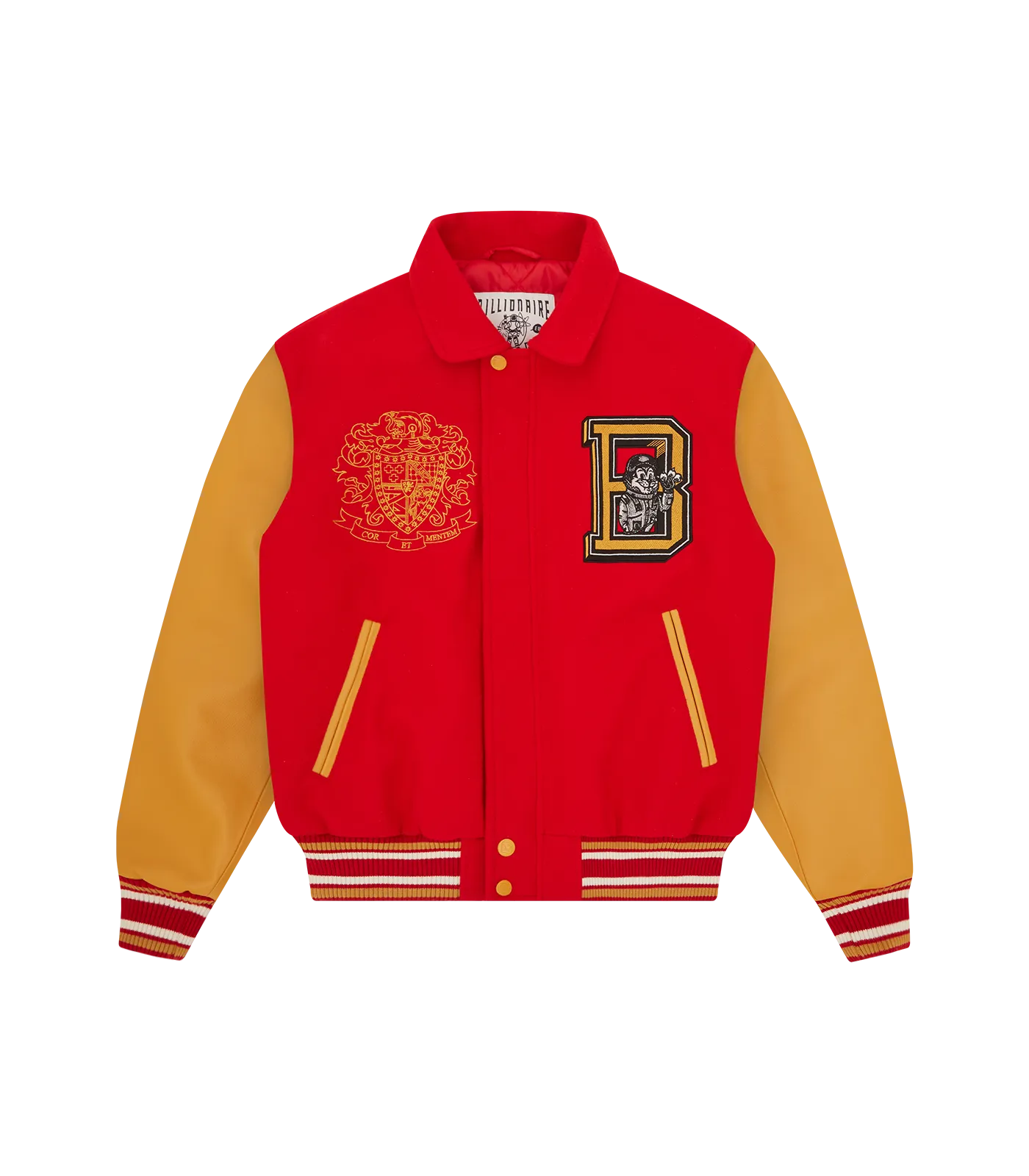 MASCOT LEATHER SLEEVE VARSITY JACKET - RED